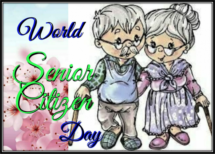 World Senior Citizen Day - a cartoon showing a senior couple.